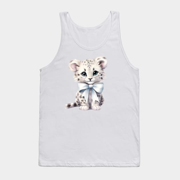 Snow Leopard Wearing Bow Tank Top by Chromatic Fusion Studio